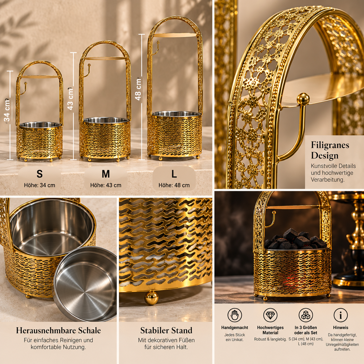 Handmade Orientalischer Kohlekorb - Gold