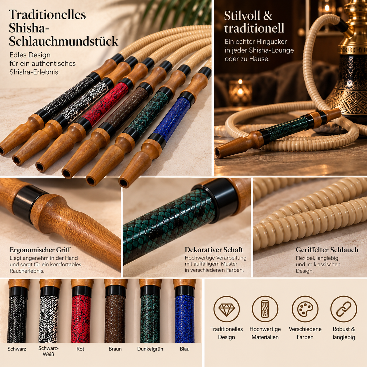 Traditionelles Shisha-Schlauchmundstück mit Holzgriff